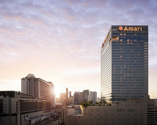 The Amari Bangkok hotel tower on Petchburi Road at sunset